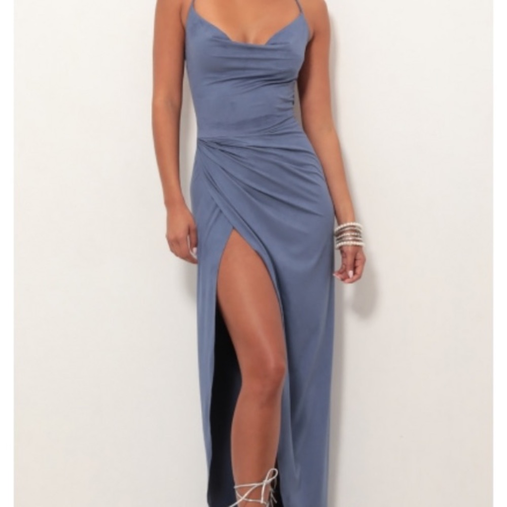 Blue long prom dress